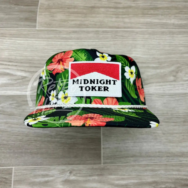 Midnight Toker On Black Hawaiian Retro Rope Hat W/Leather Strap Back Ready To Go