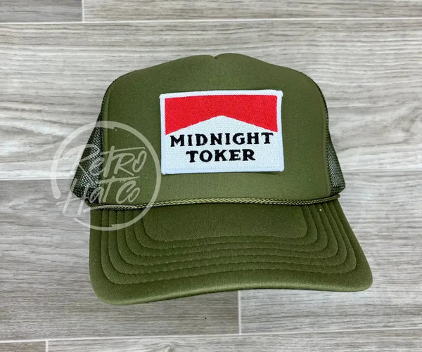 Midnight Toker On Olive Meshback Trucker Hat Ready To Go