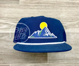 Mountain Patch On Retro Poly Rope Hat Blue Ready To Go