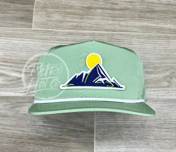 Mountain Patch On Retro Poly Rope Hat Green Ready To Go