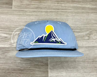 Mountain Patch On Retro Rope Hat Baby Blue W/Black Ready To Go
