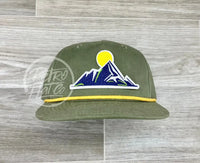 Mountain Patch On Retro Rope Hat Olive W/Yellow Ready To Go