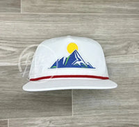 Mountain Patch On Retro Rope Hat White W/Red Ready To Go