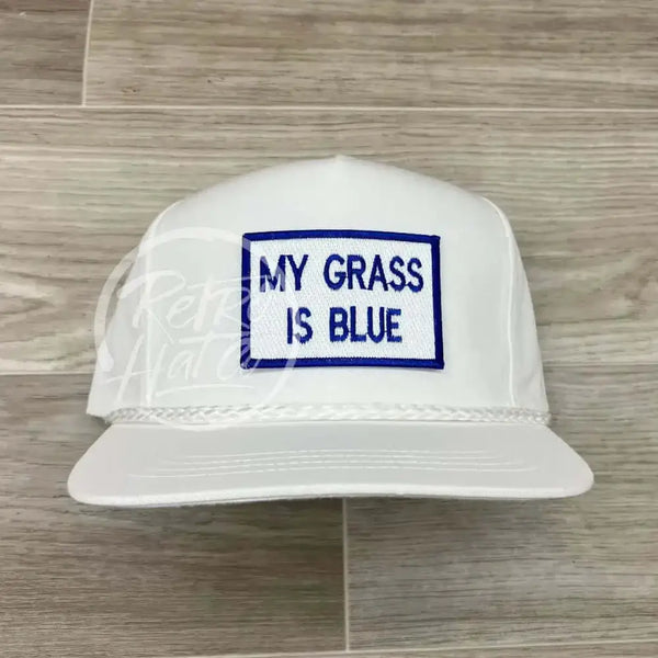 My Grass Is Blue On White Classic Rope Hat Ready To Go