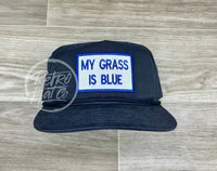 My Grass Is Blue Patch On Retro Rope Hat Solid Navy Ready To Go