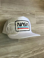Nasa (Underline) Patch On Tall White Retro Rope Hat Ready To Go