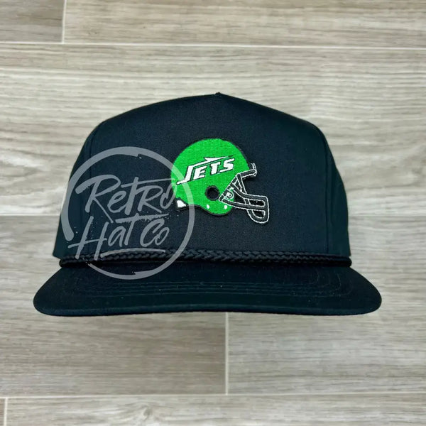 New York Jets Helmet Patch On Black Classic Rope Hat Ready To Go