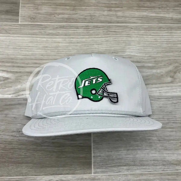 Vintage 90S New York Jets Patch On Retro Rope Hat Solid Smoke Gray Ready To Go