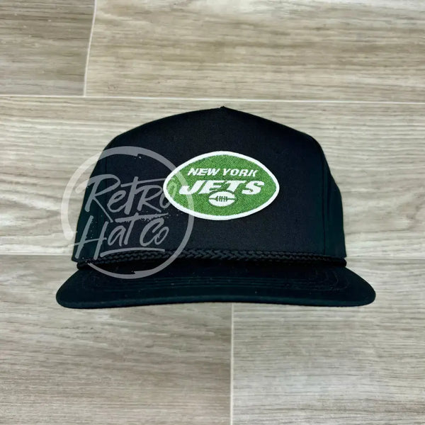 New York Jets Oval Patch On Black Classic Rope Hat Ready To Go