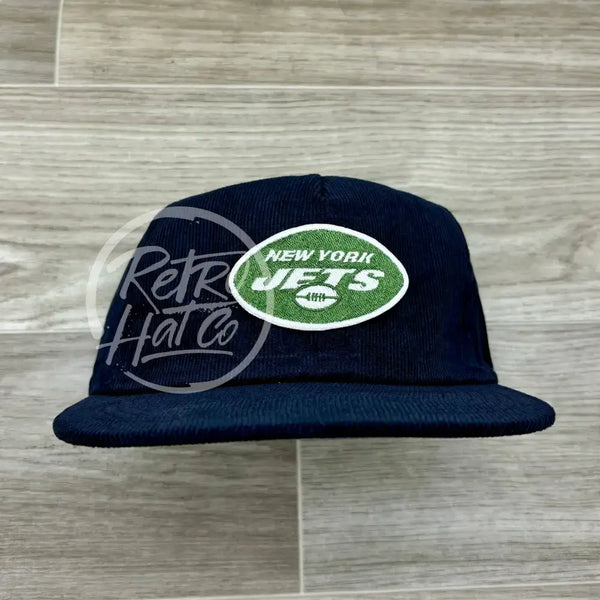 New York Jets Oval Patch On Navy Corduroy Hat Ready To Go