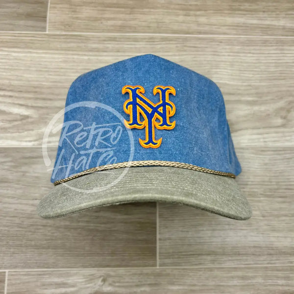 New York Mets Ny Patch On Stonewashed Sky/Sand Retro Rope Hat Ready To Go