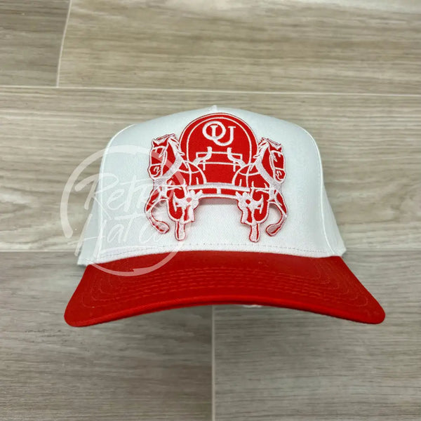 Oklahoma / Ou Sooners Horses On 2-Tone White/Red Retro Hat Ready To Go