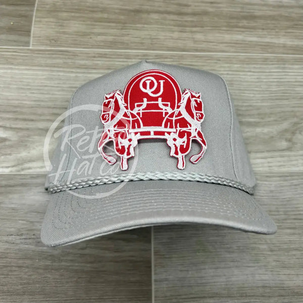 Oklahoma / Ou Sooners Horses On Tall Gray Retro Rope Hat Ready To Go