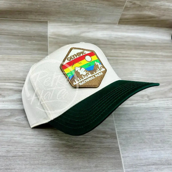 Olympic Natl Park Patch On Natural/Green Retro Hat Ready To Go