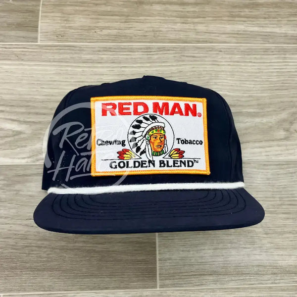 Red Man Golden On Navy Poly Rope Hat Ready To Go
