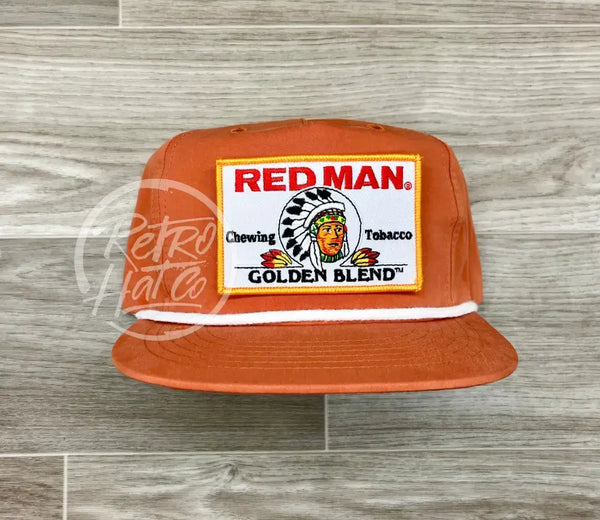 Red Man Golden On Orange Poly Rope Hat Ready To Go