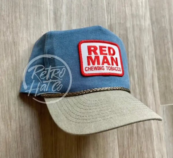 Red Man (Square) On Sky/Sand Retro Rope Hat Ready To Go