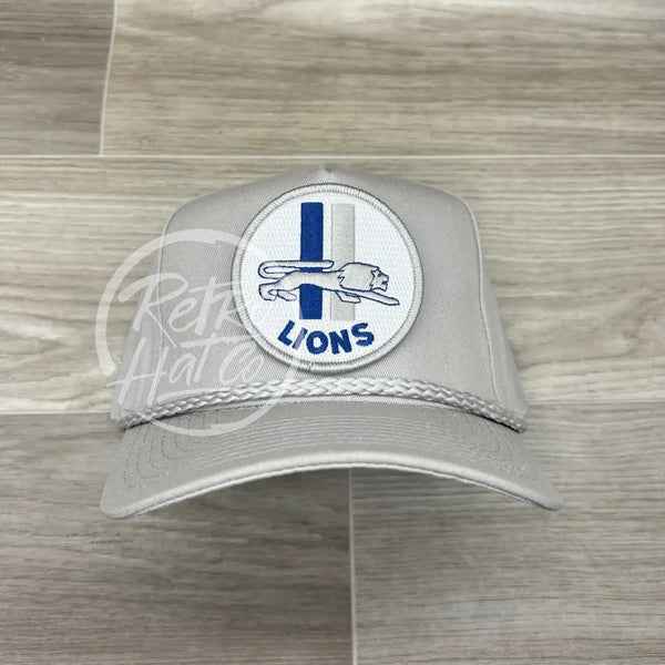 Retro 1960S Detroit Lions Circle Patch On Tall Gray Rope Hat Ready To Go