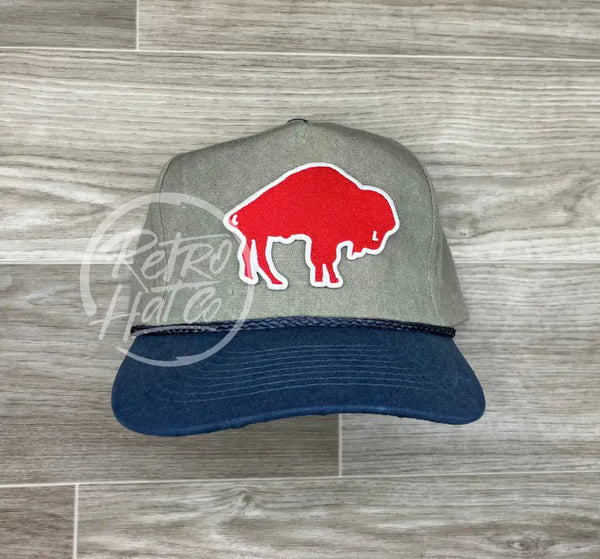 Retro 70S Buffalo Bills (Big Red) On Stonewashed Sand/Indigo Rope Hat Ready To Go