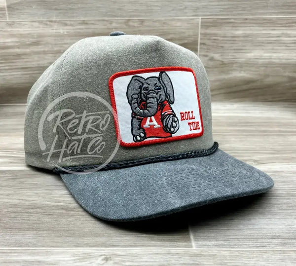Retro Alabama / Roll Tide Patch On Sand Charcoal Stonewashed Rope Hat Ready To Go