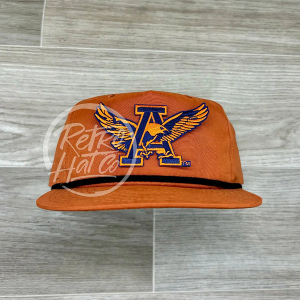 Retro Auburn War Eagle Patch On Orange Hat With Black Rope Ready To Go