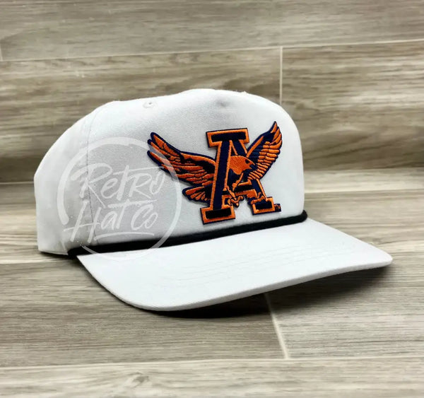 Retro Auburn War Eagle Patch on White Retro Hat with Black Rope