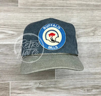 Retro Buffalo Bills Helmet Crest On Stonewashed Charcoal/Sand Rope Hat Ready To Go