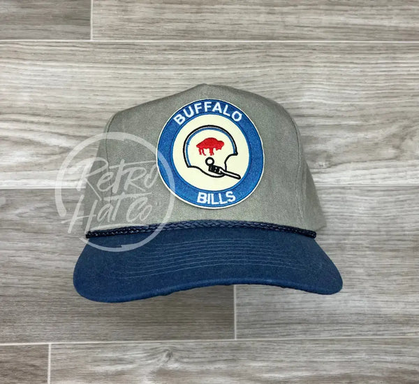 Retro Buffalo Bills Helmet Crest On Stonewashed Sand/Indigo Rope Hat Ready To Go