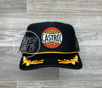 Retro Castrol Motor Oil Patch On Black Trucker Hat W/Scrambled Eggs Ready To Go