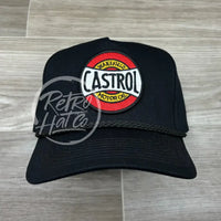 Retro Castrol Motor Oil Patch On Tall Black Rope Hat Ready To Go