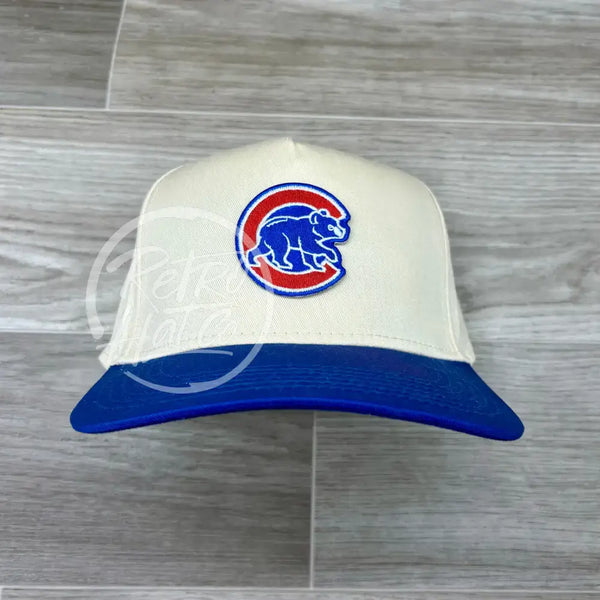 Retro Chicago Cubs Patch On Natural/Blue Rope Hat Ready To Go