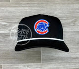 Retro Chicago Cubs Patch On Rope Hat Black W/White Ready To Go
