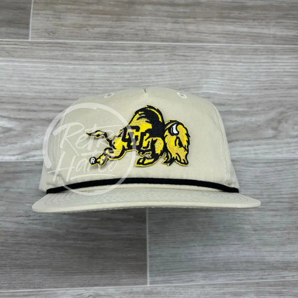Retro Colorado Buffaloes Cu (Detailed) Patch On Beige Hat W/Black Rope Ready To Go
