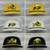 Retro Colorado Buffaloes Cu (Detailed) Patch On Black Hat W/Yellow Rope Ready To Go