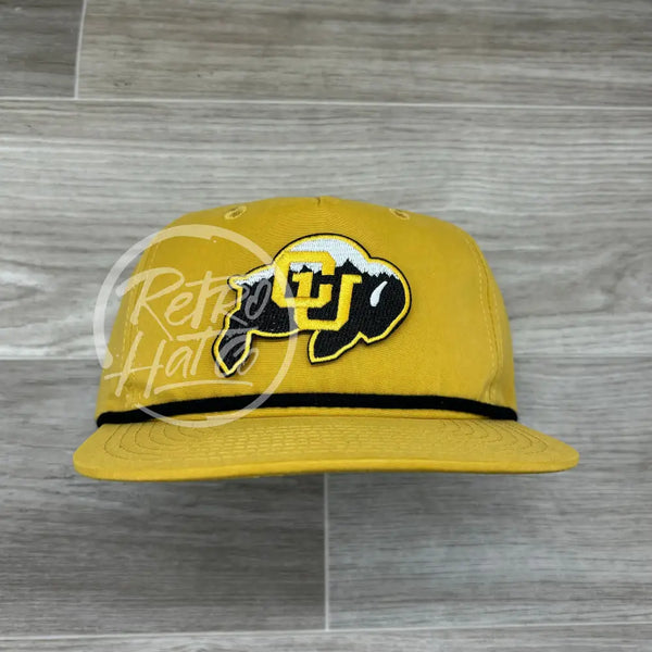 Retro Colorado Buffaloes Cu Patch On Mustard Hat W/Black Rope Ready To Go