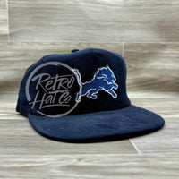 Retro Detroit Lions Patch On Navy Corduroy Hat Ready To Go