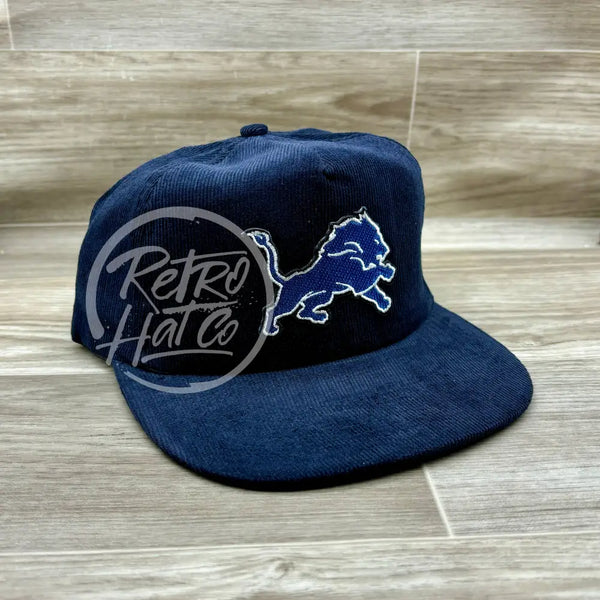 Retro Detroit Lions Patch On Navy Corduroy Hat Ready To Go