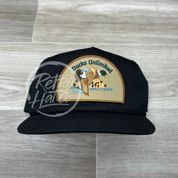 Retro Ducks Unlimited On Black Classic Rope Hat Ready To Go