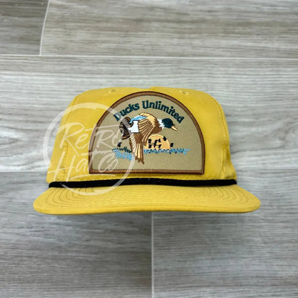 Retro Ducks Unlimited On Mustard Hat W/Black Rope Ready To Go