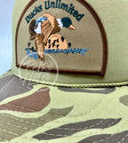 Retro Ducks Unlimited On Solid Front Camo Meshback Trucker Hat Ready To Go