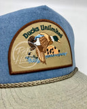 Retro Ducks Unlimited On Stonewashed Sky/Sand Rope Hat Ready To Go