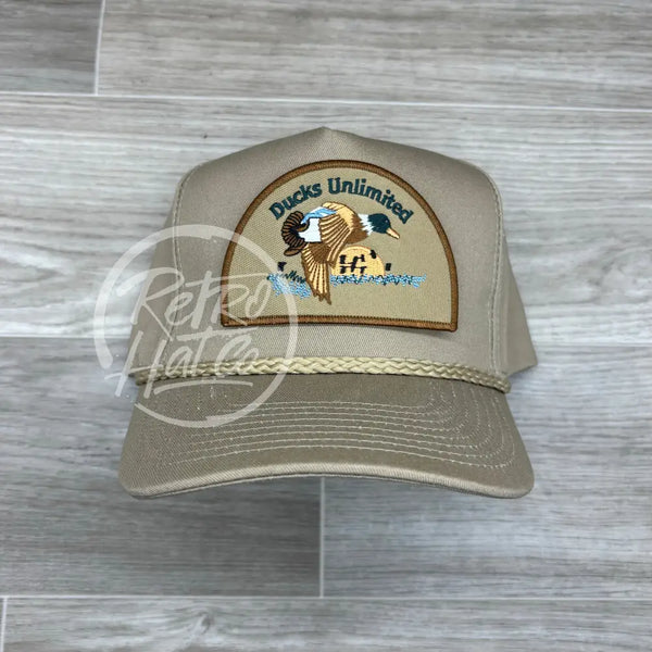 Retro Ducks Unlimited On Tall Tan Rope Hat Ready To Go