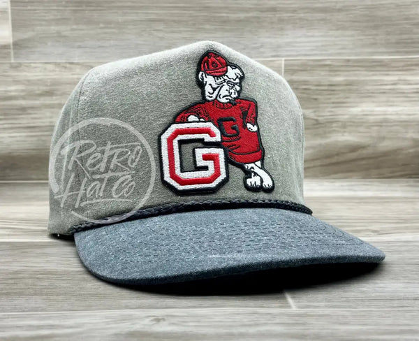 Retro Georgia Bulldogs Patch On Sand / Charcoal Stonewashed Rope Hat Ready To Go