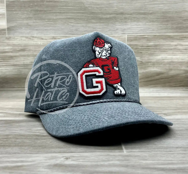 Retro Georgia Bulldogs Patch On Charcoal Stonewashed Rope Hat Ready To Go