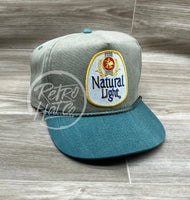 Retro Gold Natural / Natty Light Beer Patch On Sand/Teal Stonewashed Rope Hat With Snapback Ready To