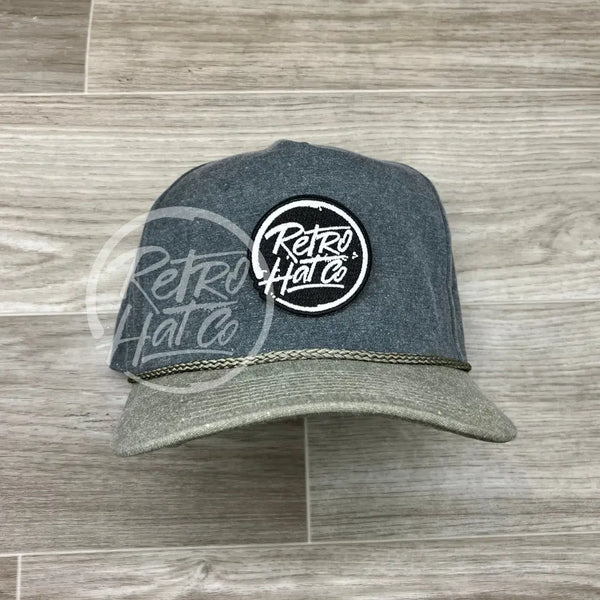 Retro Hat Co. Brand (Glow In The Dark) Patch On 2-Tone Stonewashed Rope Charcoal/Sand Ready To Go