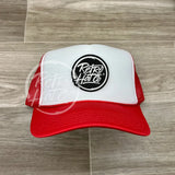 Retro Hat Co. Brand Patch On 2-Tone Meshback Trucker Red/White (Black - Glow In The Dark Patch)