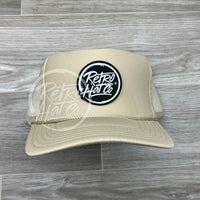 Retro Hat Co. Brand Patch On Solid Meshback Trucker Beige (Black - Glow In The Dark Patch) Ready To