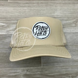 Retro Hat Co. Brand Patch On Solid Meshback Trucker Beige (White Patch) Ready To Go