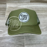 Retro Hat Co. Brand Patch On Solid Meshback Trucker Olive (White Patch) Ready To Go